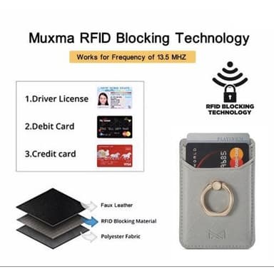 MUXMA Kortholder Ringstativ RFID Blokerende Selvklæbende Kreditkortslot - Grå