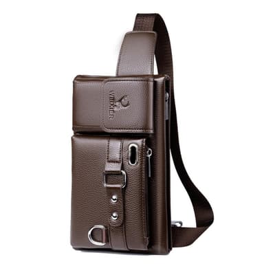 Crossbody Brysttaske Talje Fanny Pack med Hul til Hovedtelefoner - Brun