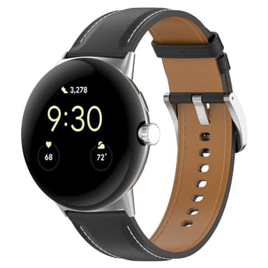 Urrem i ægte læder 20 mm kompatibel med Google Pixel Watch 1/2 Sort