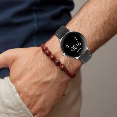 Urrem i ægte læder 20 mm kompatibel med Google Pixel Watch 1/2 Sort