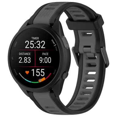 20 mm silikone urrem til Samsung Galaxy Watch 6/5/4, Garmin Forerunner 165 Sort+grå