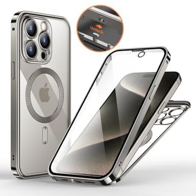 iPhone cover med skærmbeskytter til iPhone 15-serien Sølv iPhone 15