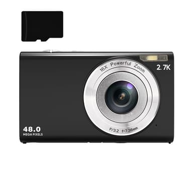 Digitalkamera 48MP 2,7K FHD 16X digital zoom 2,88-tommer skærm Sort