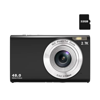 Digitalkamera 48MP 2,7K FHD 16X digital zoom 2,88-tommer skærm Sort