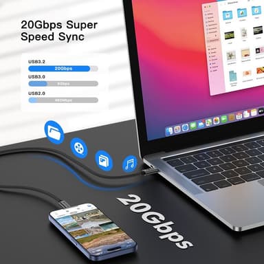 NÖRDIC 3m USB3.2 Gen2 USB-C til C nylonflettet kabel hurtigopladning med strømforsyning PD100W 20Gbps 5A med Emarker