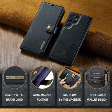 DG MING Samsung S25 Ultra 2-i-1 Magnet Flip Cover - Sort