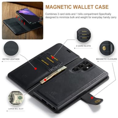 DG MING Samsung S25 Ultra 2-i-1 Magnet Flip Cover - Sort
