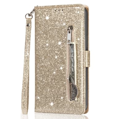 SKALO Samsung S25 Glitter Lynlås Flip Cover - Guld