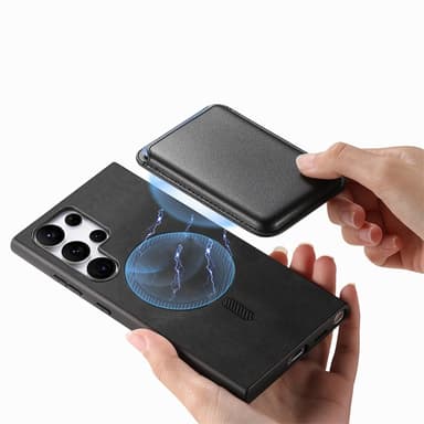 SKALO Samsung S25 Ultra 2-i-1 PU-læder cover+Kortholder Cover - Sort
