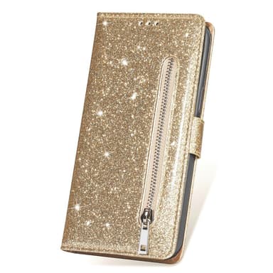 SKALO Samsung S25 Glitter Lynlås Flip Cover - Guld