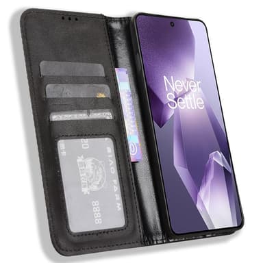 SKALO OnePlus 13R Embossed Premium Flip Cover - Sort