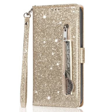 SKALO Samsung S25 Ultra Glitter Lynlås Flip Cover - Guld