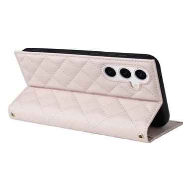 SKALO Samsung S25 Quiltet skulderrem med guldkant Flip Cover - Beige