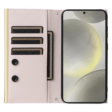 SKALO Samsung S25 Quiltet skulderrem med guldkant Flip Cover - Beige