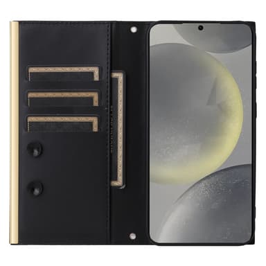 SKALO Samsung S25+ Quiltet skulderrem med guldkant Flip Cover - Sort