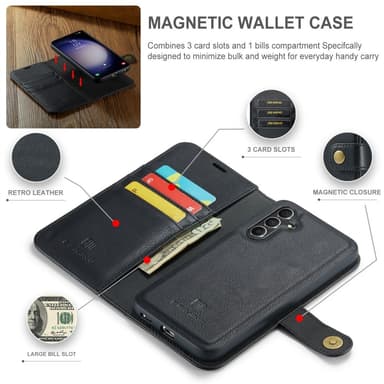 DG MING Samsung S25+ 2-i-1 Magnet Flip Cover - Sort