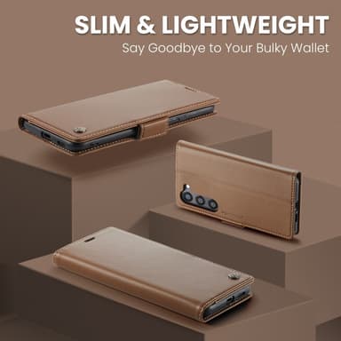 CaseMe Samsung S25 023 Series PU-Läder Flip Cover - Brun