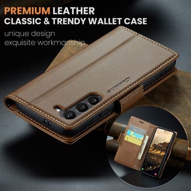 CaseMe Samsung S25 023 Series PU-Läder Flip Cover - Brun
