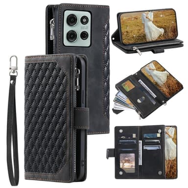 SKALO Motorola Moto G75 5G Style 005 Big Wallet Quiltat Flip Cover - Sort
