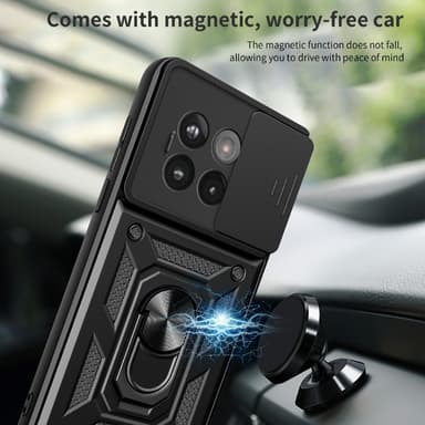 SKALO OnePlus 13R Armor Metallring Kameraslider Cover - Sort