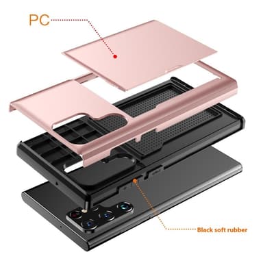 SKALO Samsung S25 Ultra Armor Kortholder Cover - Rosa guld