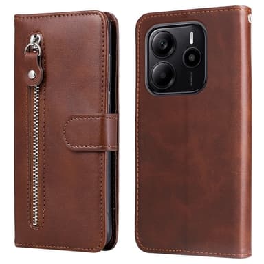 SKALO Xiaomi Redmi Note 14 4G Klassisk lynlås Flip Cover - Brun