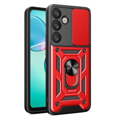 SKALO Samsung S25 Armor Metallring Kameraslider Cover - Rød