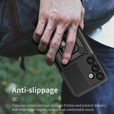 SKALO Samsung S25 Armor Metallring Kameraslider Cover - Rød
