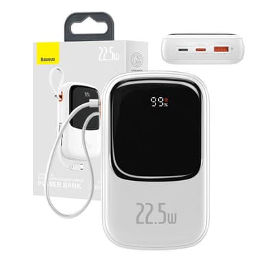Powerbank Baseus Qpow PRO med kabel, 20000mAh, 22,5W (hvid)