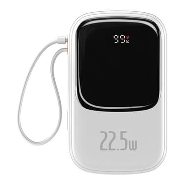 Powerbank Baseus Qpow PRO med kabel, 20000mAh, 22,5W (hvid)