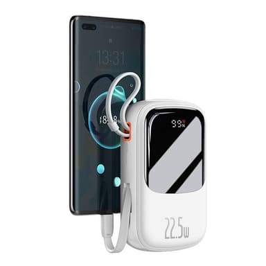 Powerbank Baseus Qpow PRO med kabel, 20000mAh, 22,5W (hvid)