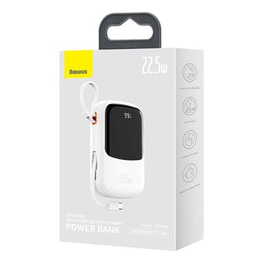 Powerbank Baseus Qpow PRO med kabel, 20000mAh, 22,5W (hvid)