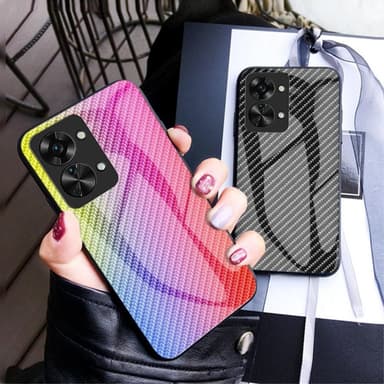 SKALO OnePlus Nord 2T 5G Carbon Fiber hærdet glas TPU-cover - Sort
