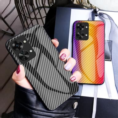 SKALO OnePlus Nord 2T 5G Carbon Fiber hærdet glas TPU-cover - Sort