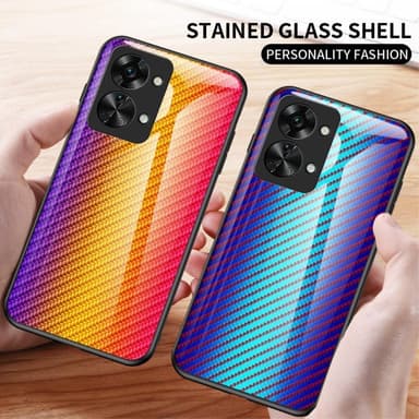 SKALO OnePlus Nord 2T 5G Carbon Fiber hærdet glas TPU-cover - Sort
