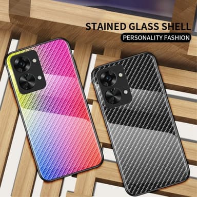 SKALO OnePlus Nord 2T 5G Carbon Fiber hærdet glas TPU-cover - Sort