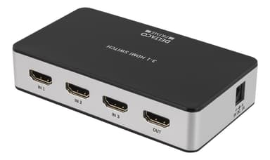 Premium HDMI-switch med 3 porte, IR-fjernbetjening, Ultra HD i 60 Hz, sort