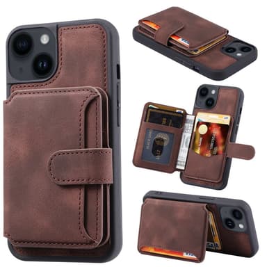 SKALO iPhone 15 Plus PU-læder Cover med Pung - Brun