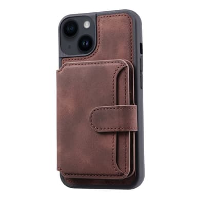 SKALO iPhone 15 Plus PU-læder Cover med Pung - Brun