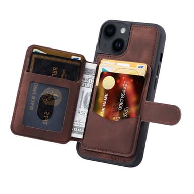 SKALO iPhone 15 Plus PU-læder Cover med Pung - Brun