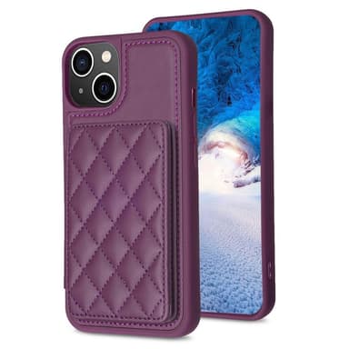SKALO iPhone 15 Quiltet Cover med Pung - Mørk lilla