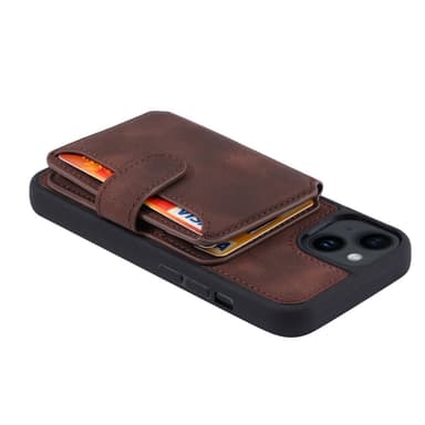 SKALO iPhone 15 Plus PU-læder Cover med Pung - Brun