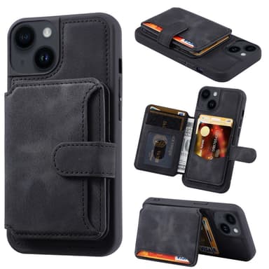 SKALO iPhone 15 Plus PU-læder Cover med Pung - Sort