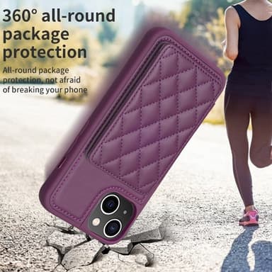 SKALO iPhone 15 Quiltet Cover med Pung - Mørk lilla