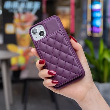 SKALO iPhone 15 Quiltet Cover med Pung - Mørk lilla