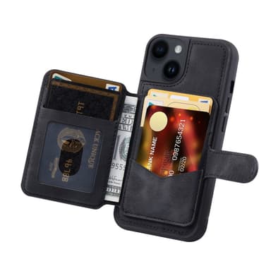 SKALO iPhone 15 Plus PU-læder Cover med Pung - Sort