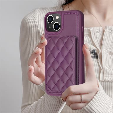 SKALO iPhone 15 Quiltet Cover med Pung - Mørk lilla