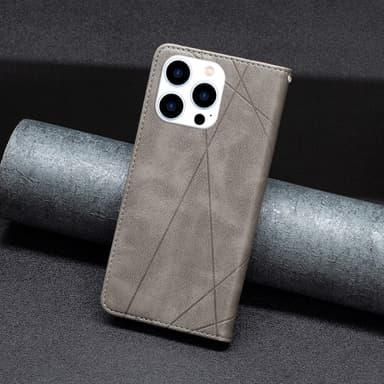 iPhone 15 Pro BINFEN COLOR Præget Flip Cover - Grå