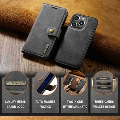 DG MING iPhone 15 Pro 2-i-1 Magnet Pungetui - Grå
