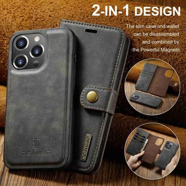 DG MING iPhone 15 Pro 2-i-1 Magnet Pungetui - Grå